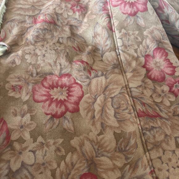 Coldwater Creek Floral Faux Suede Sherpa Lined Jacket Women’s M Tan Cottagecore - Picture 8 of 11